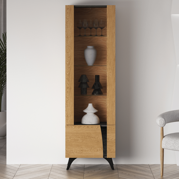 Nowoczesna Rustykalna Witryna do Jadalni Salonu Oświetlenie Led Loft Vintage Dąb Baltic Dune TOSCANIA 02L