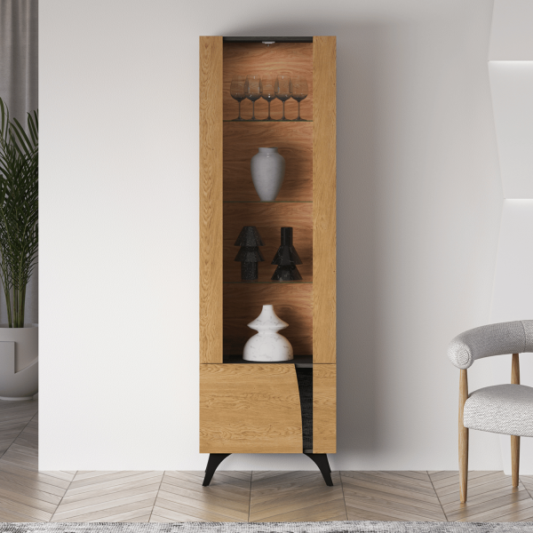 Nowoczesna Rustykalna Witryna do Jadalni Salonu Oświetlenie Led Loft Vintage Dąb Baltic Dune TOSCANIA 02L