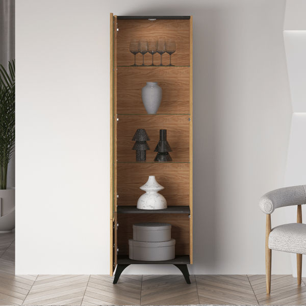 Nowoczesna Rustykalna Witryna do Jadalni Salonu Oświetlenie Led Loft Vintage Dąb Baltic Dune TOSCANIA 02L