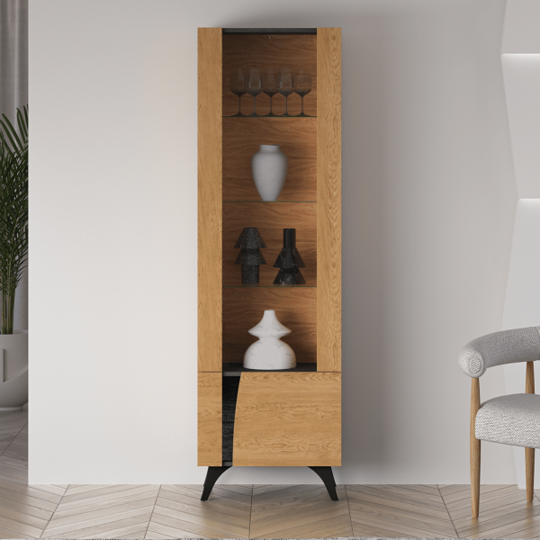 Nowoczesna Rustykalna Witryna do Jadalni Salonu Oświetlenie Led Loft Vintage Dąb Baltic Dune TOSCANIA 02 P