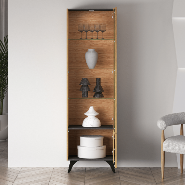 Nowoczesna Rustykalna Witryna do Jadalni Salonu Oświetlenie Led Loft Vintage Dąb Baltic Dune TOSCANIA 02 P