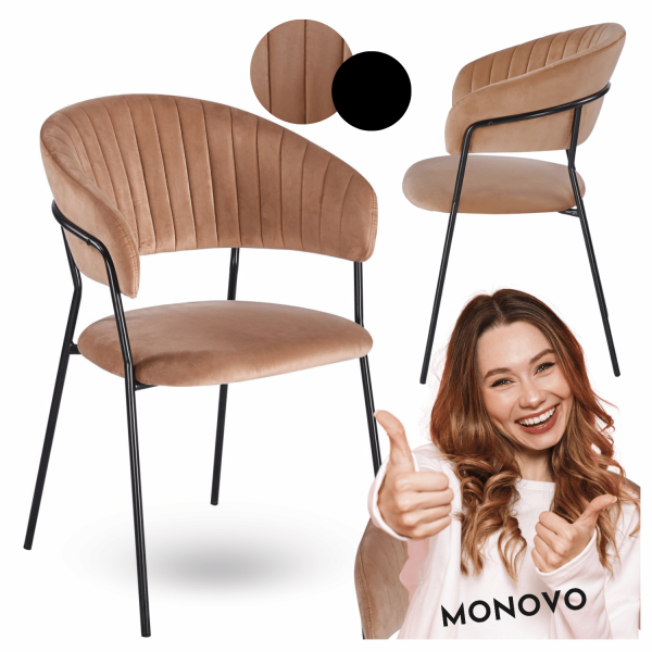 Nowoczesne Welurowe Beżowe Krzesło Tapicerowane Cappuccino Do Jadalni Salonu Loft Czarne Metalowe HAVANA