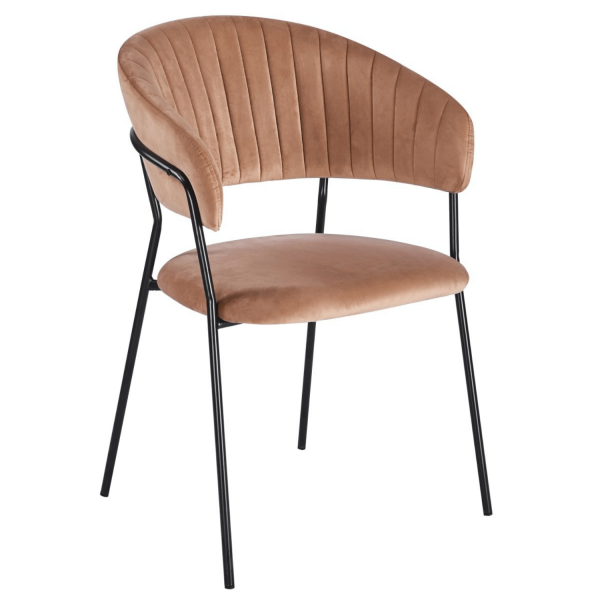 Nowoczesne Welurowe Beżowe Krzesło Tapicerowane Cappuccino Do Jadalni Salonu Loft Czarne Metalowe HAVANA