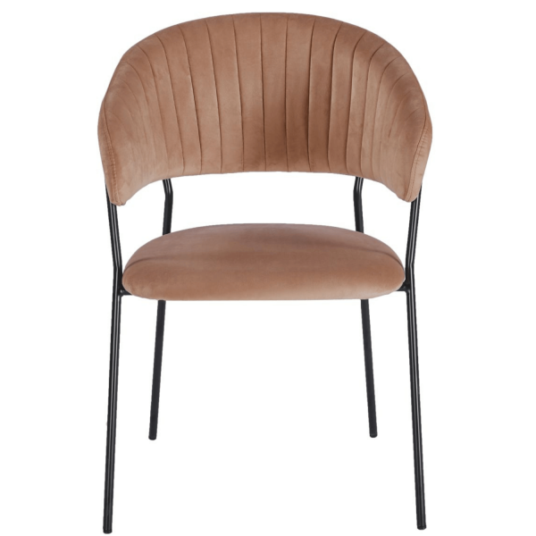 Nowoczesne Welurowe Beżowe Krzesło Tapicerowane Cappuccino Do Jadalni Salonu Loft Czarne Metalowe HAVANA