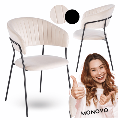 Welurowe Krzesło Tapicerowane Do Jadalni Salonu Nowoczesne Loft Beżowe Czarne Metalowe HAVANA