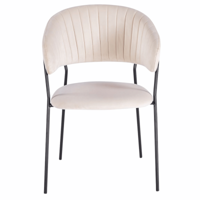 Welurowe Krzesło Tapicerowane Do Jadalni Salonu Nowoczesne Loft Beżowe Czarne Metalowe HAVANA