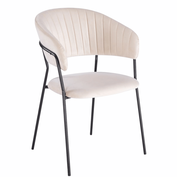 Welurowe Krzesło Tapicerowane Do Jadalni Salonu Nowoczesne Loft Beżowe Czarne Metalowe HAVANA