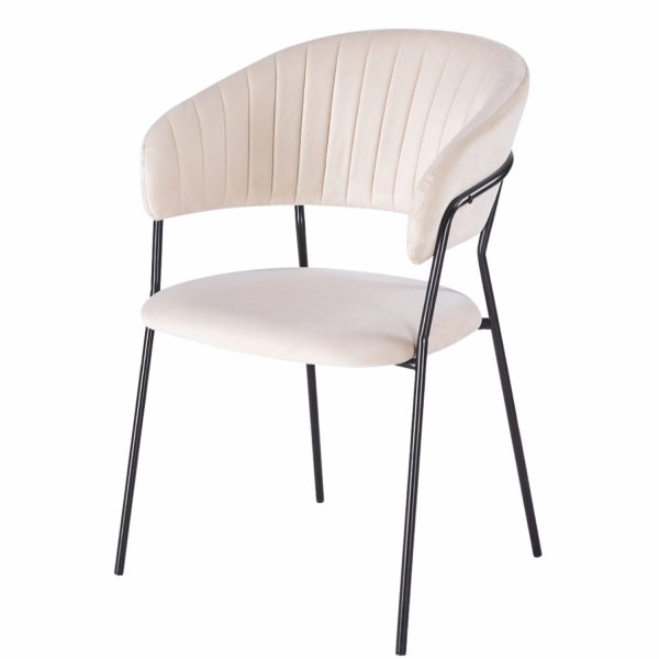 Welurowe Krzesło Tapicerowane Do Jadalni Salonu Nowoczesne Loft Beżowe Czarne Metalowe HAVANA