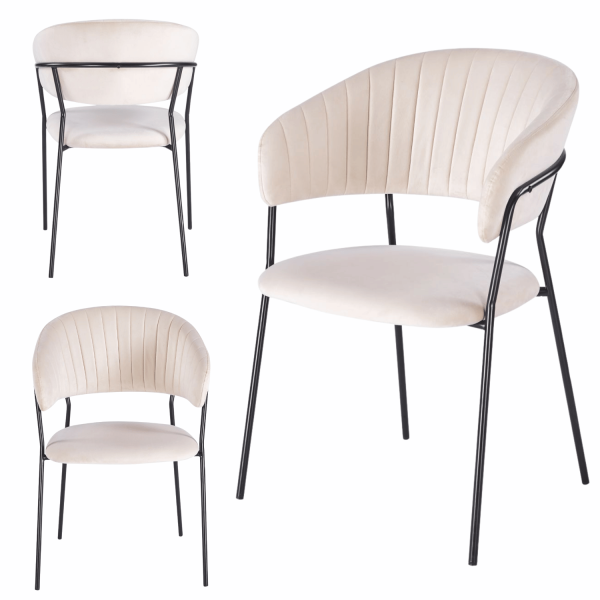 Welurowe Krzesło Tapicerowane Do Jadalni Salonu Nowoczesne Loft Beżowe Czarne Metalowe HAVANA