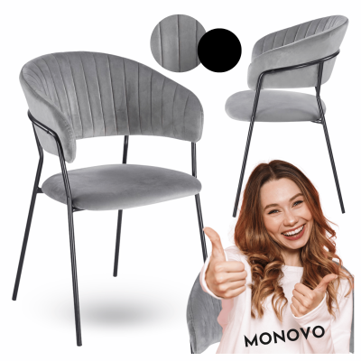Krzesło Tapicerowane Nowoczesne Welurowe Do Jadalni Salonu Loft Czarne Szare Metalowe HAVANA