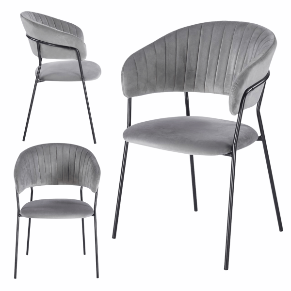 Krzesło Tapicerowane Nowoczesne Welurowe Do Jadalni Salonu Loft Czarne Szare Metalowe HAVANA