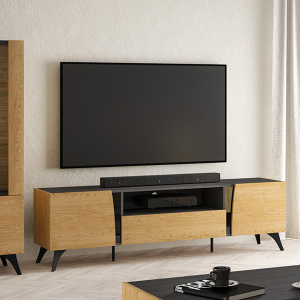 Nowoczesna Rustykalna Szafka RTV do Salonu Loft Vintage Dąb Baltic Dune TOSCANIA 06