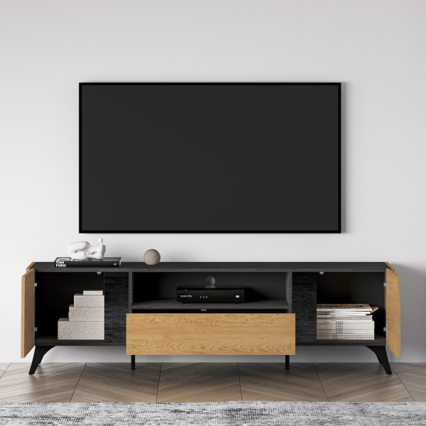 Nowoczesna Rustykalna Szafka RTV do Salonu Loft Vintage Dąb Baltic Dune TOSCANIA 06