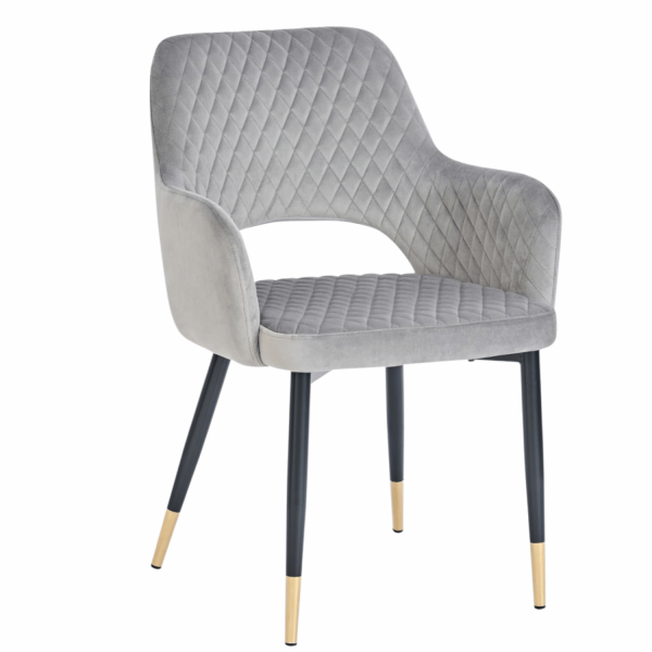 Welurowe Krzesło Tapicerowane Pikowane do Jadalni Salonu Loft Złote Wykończenie z Podłokietnikami Szare VIONA