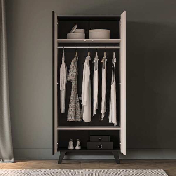 Nowoczesna Szafa Dwudrzwiowa Garderoba do Salonu Sypialni Loft Modern Kaszmir Czarny FRESHION 01
