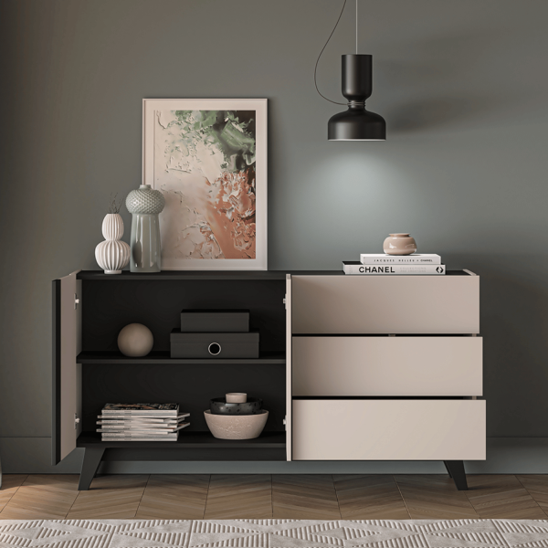 Nowoczesna Komoda do Salonu Sypialni Loft Modern Kaszmir Czarny FRESHION 03