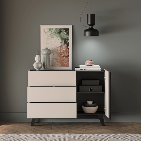 Nowoczesna Komoda do Salonu Sypialni Loft Modern Kaszmir Czarny FRESHION 04