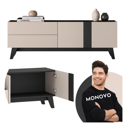 Nowoczesna Szafka RTV do Salonu Sypialni Loft Modern Kaszmir Czarny FRESHION 05