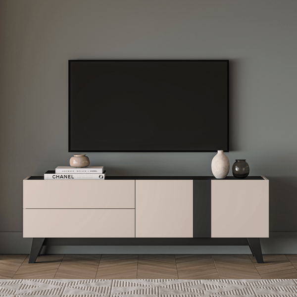 Nowoczesna Szafka RTV do Salonu Sypialni Loft Modern Kaszmir Czarny FRESHION 05