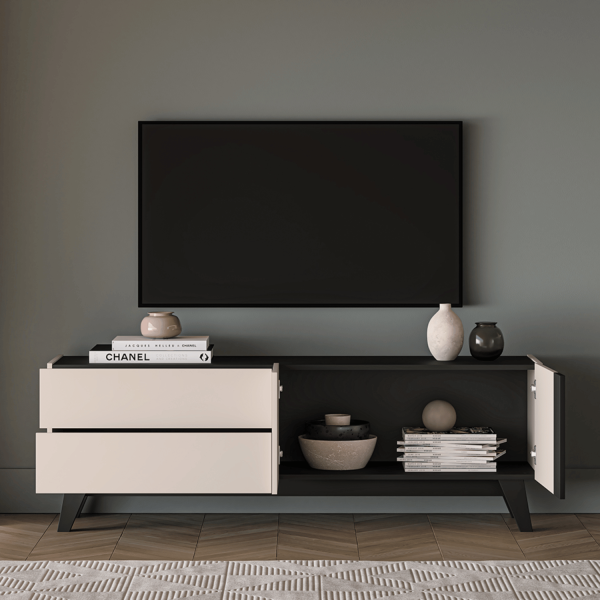 Nowoczesna Szafka RTV do Salonu Sypialni Loft Modern Kaszmir Czarny FRESHION 05