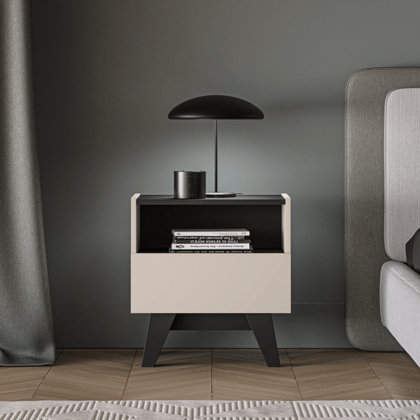 Nowoczesna Szafka Nocna Kastlik do Salonu Sypialni Loft Modern Kaszmir Czarny FRESHION 06