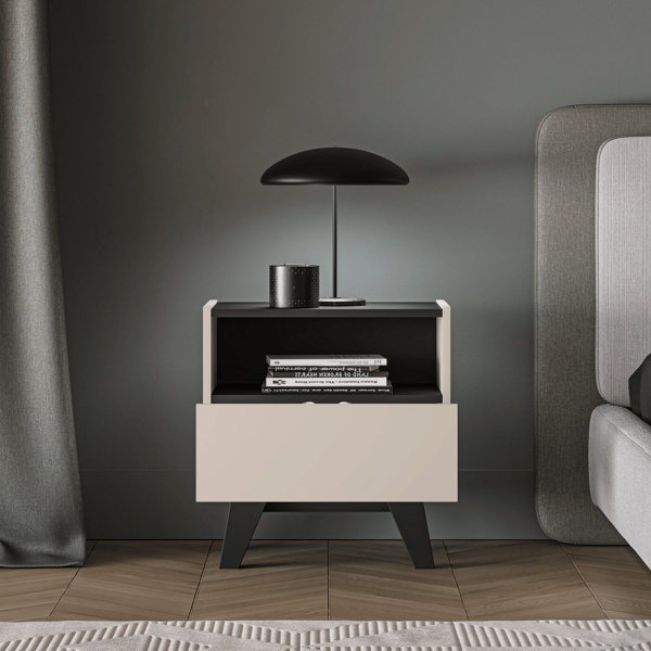 Nowoczesna Szafka Nocna Kastlik do Salonu Sypialni Loft Modern Kaszmir Czarny FRESHION 06