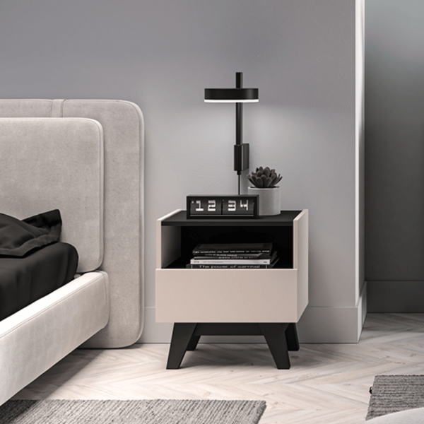 Nowoczesna Szafka Nocna Kastlik do Salonu Sypialni Loft Modern Kaszmir Czarny FRESHION 06