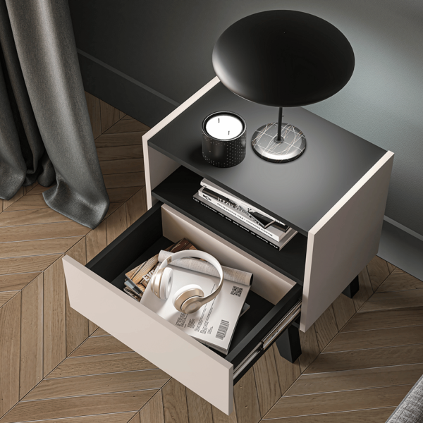 Nowoczesna Szafka Nocna Kastlik do Salonu Sypialni Loft Modern Kaszmir Czarny FRESHION 06