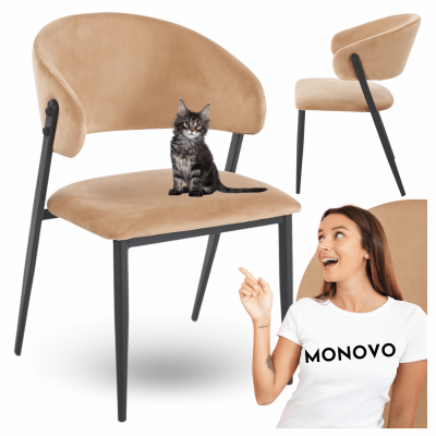 Krzesło Kuchenne Loft Welurowe Beżowe Do Jadalni Salonu Kuchni Metalowe Cappuccino Czarne TESSA