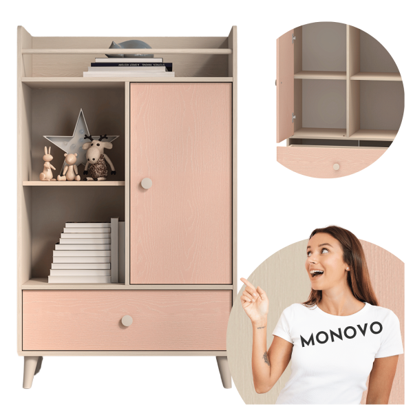 Nowoczesna Komoda do Sypialni Pokoju Dziecięcego Glamour Różowa Kremowa MEVEL 04