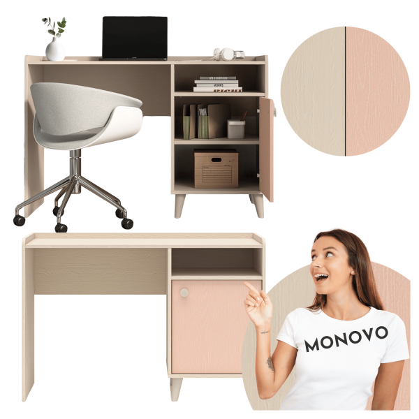 Nowoczesne Biurko do Pokoju Dziecięcego Glamour Różowa Kremowa MEVEL 07