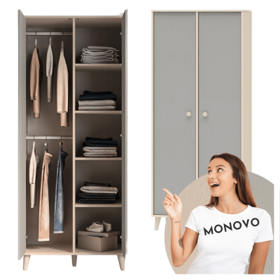 Nowoczesna Szafa Dwudrzwiowa Garderoba do Salonu Sypialni Glamour Szara Kremowa MEVEL 02