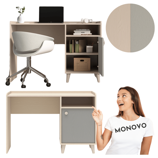 Nowoczesne Biurko do Pokoju Dziecięcego Glamour Szare Kremowe MEVEL 07