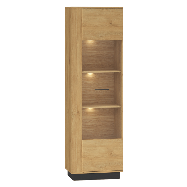 Nowoczesna Witryna do Salonu Jadalni Loft Dąb Stylowy Czarny Szkło MODESTO 02