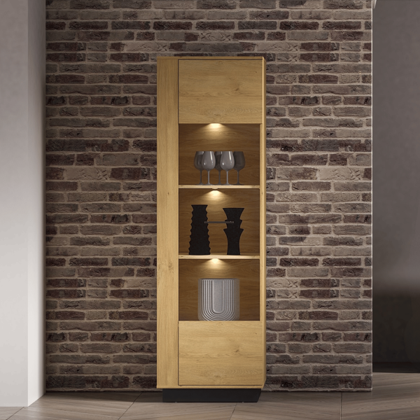 Nowoczesna Witryna do Salonu Jadalni Loft Dąb Stylowy Czarny Szkło MODESTO 02