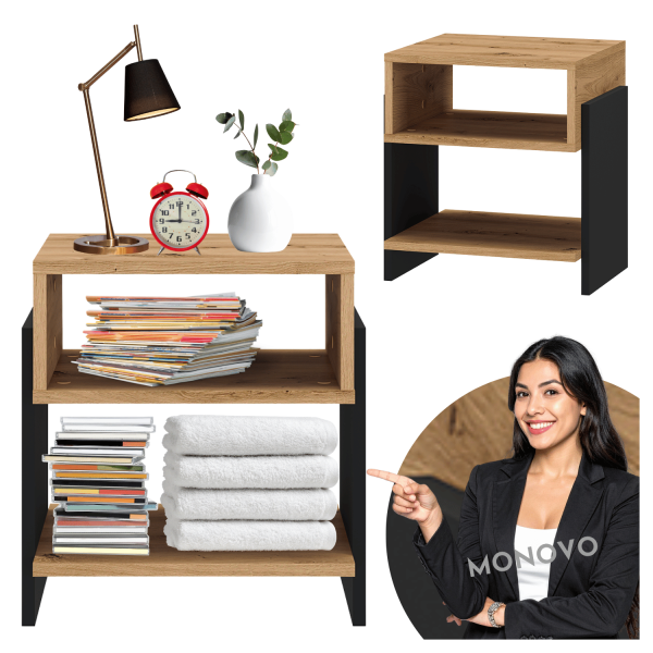 Nowoczesna Szafka Nocna Kastlik do Sypialni Loft Modern Dąb Artisan Czarny TRIS 01