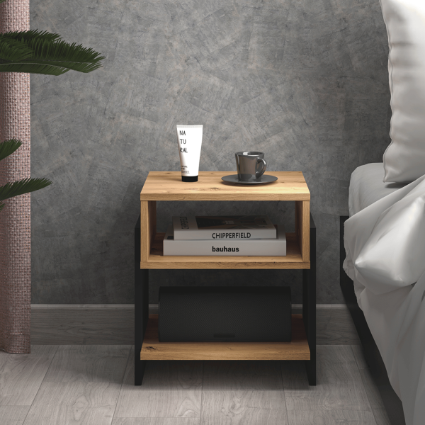 Nowoczesna Szafka Nocna Kastlik do Sypialni Loft Modern Dąb Artisan Czarny TRIS 01