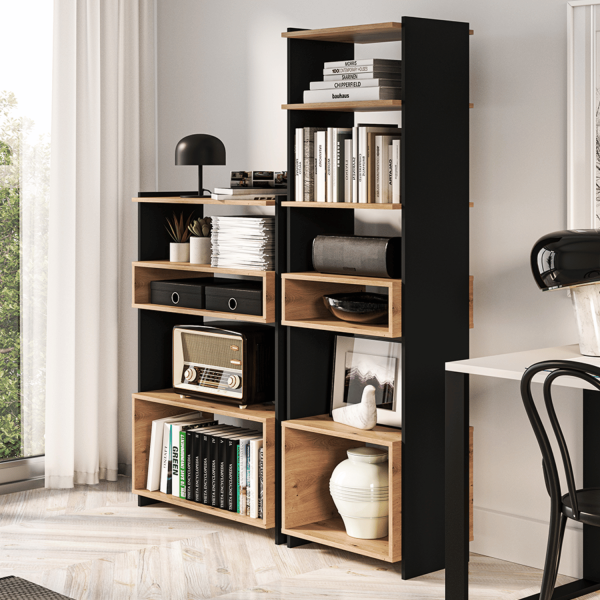 Nowoczesny Wysoki Regał Biblioteczka do Sypialni Salonu Gabinetu Loft Modern Dąb Artisan Czarny TRIS 02