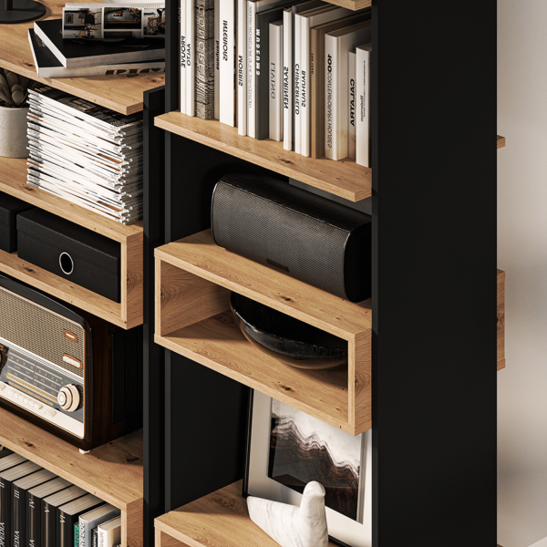 Nowoczesny Wysoki Regał Biblioteczka do Sypialni Salonu Gabinetu Loft Modern Dąb Artisan Czarny TRIS 02