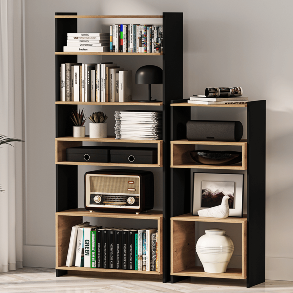Nowoczesny Regał Biblioteczka do Sypialni Salonu Gabinetu Loft Modern Dąb Artisan Czarny TRIS 04