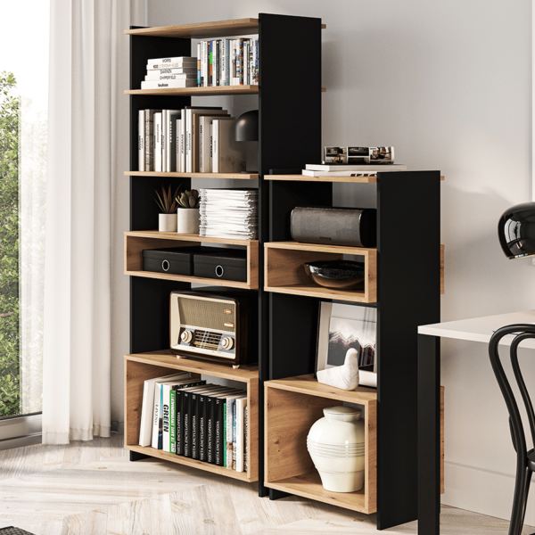 Nowoczesny Regał Biblioteczka do Sypialni Salonu Gabinetu Loft Modern Dąb Artisan Czarny TRIS 04