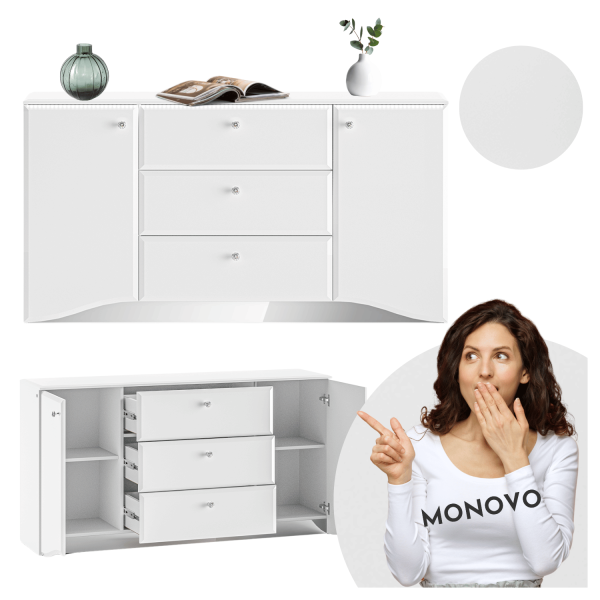 Nowoczesna Komoda z Oświetleniem LED do Salonu Sypialni Glamour Biały Połysk Lustro GLAMOUR 02