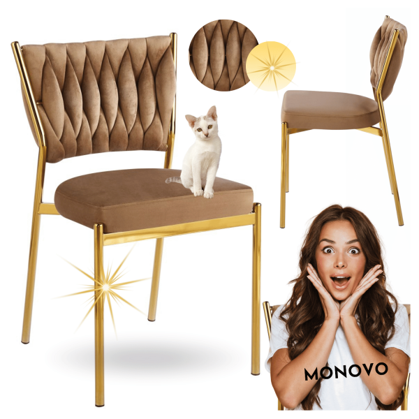 Nowoczesne Welurowe Krzesło Glamour Cappuccino Do Jadalni Salonu Kuchni Kuchenne Beżowe TOKIO