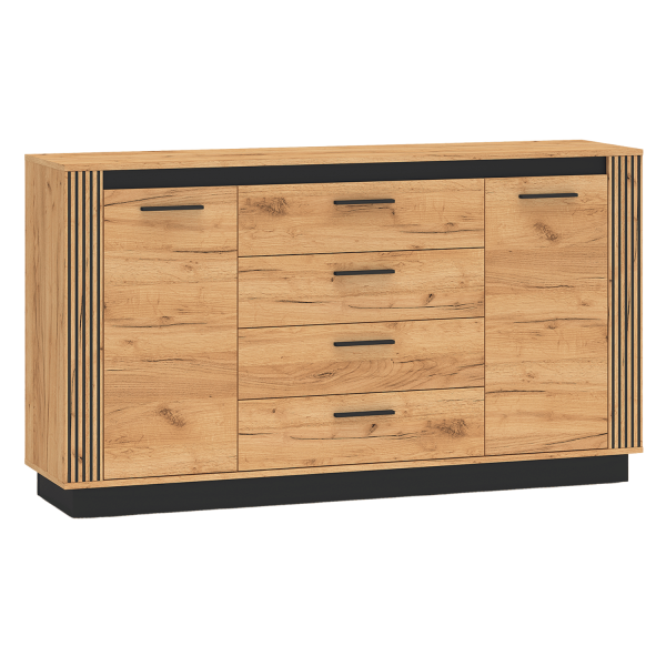 Nowoczesna Duża Komoda do Salonu Sypialni Vintage Loft Dąb Craft Złoty Czarny URSO 06