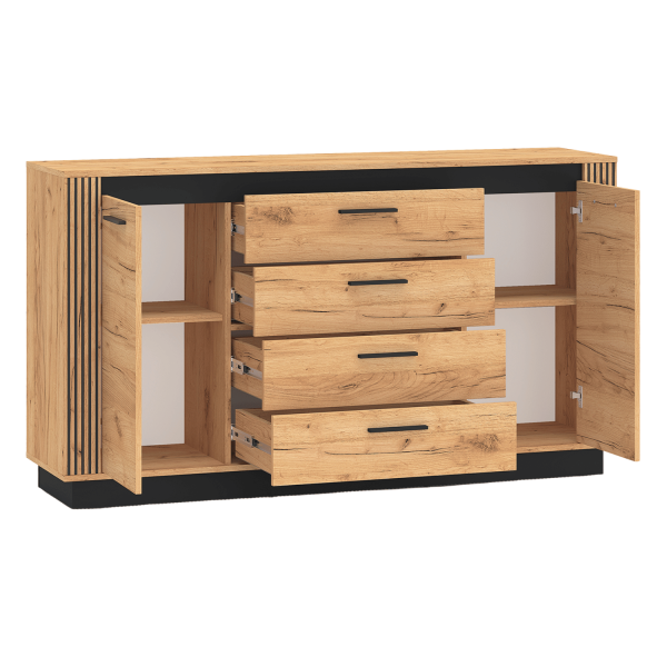 Nowoczesna Duża Komoda do Salonu Sypialni Vintage Loft Dąb Craft Złoty Czarny URSO 06