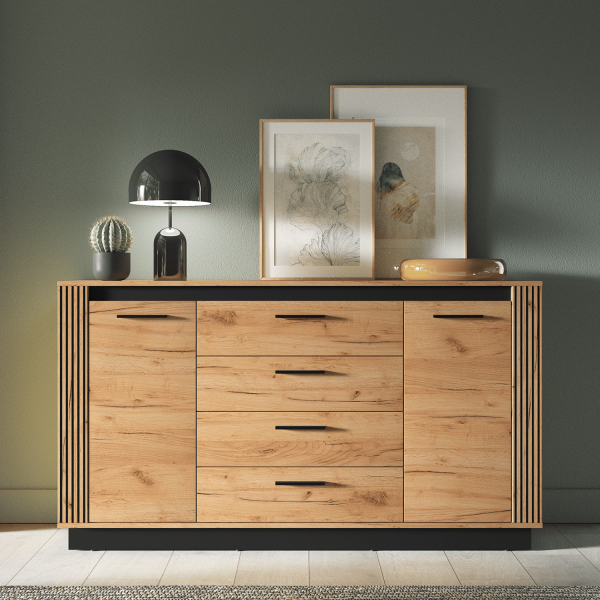 Nowoczesna Duża Komoda do Salonu Sypialni Vintage Loft Dąb Craft Złoty Czarny URSO 06