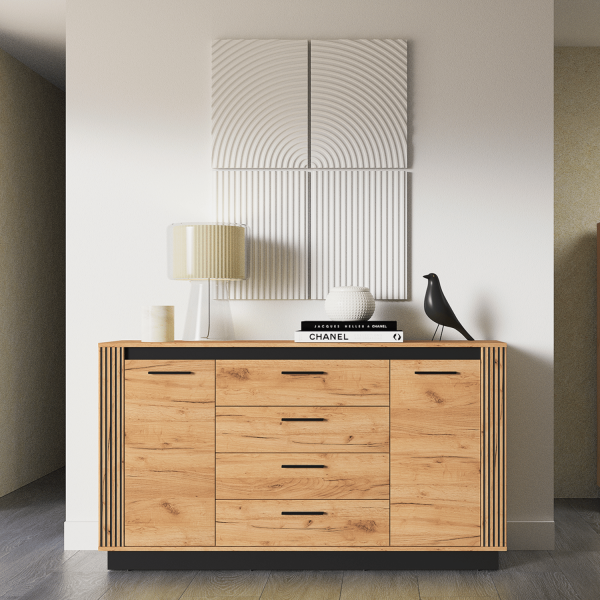 Nowoczesna Duża Komoda do Salonu Sypialni Vintage Loft Dąb Craft Złoty Czarny URSO 06