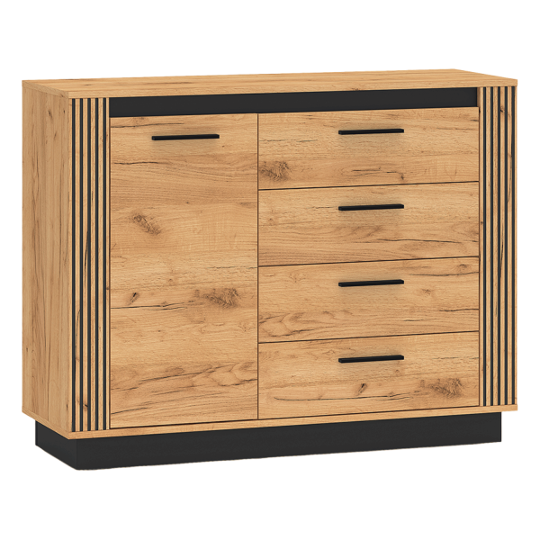 Nowoczesna Mała Komoda do Salonu Przedpokoju Sypialni Vintage Loft Dąb Craft Złoty Czarny URSO 07