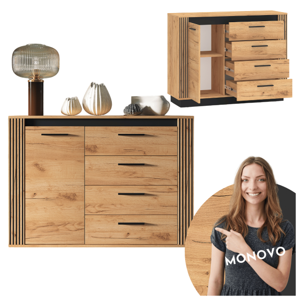 Nowoczesna Mała Komoda do Salonu Przedpokoju Sypialni Vintage Loft Dąb Craft Złoty Czarny URSO 07