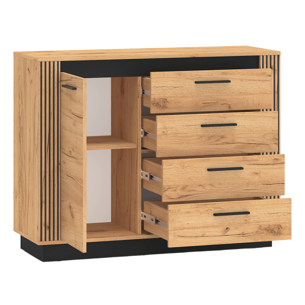 Nowoczesna Mała Komoda do Salonu Przedpokoju Sypialni Vintage Loft Dąb Craft Złoty Czarny URSO 07